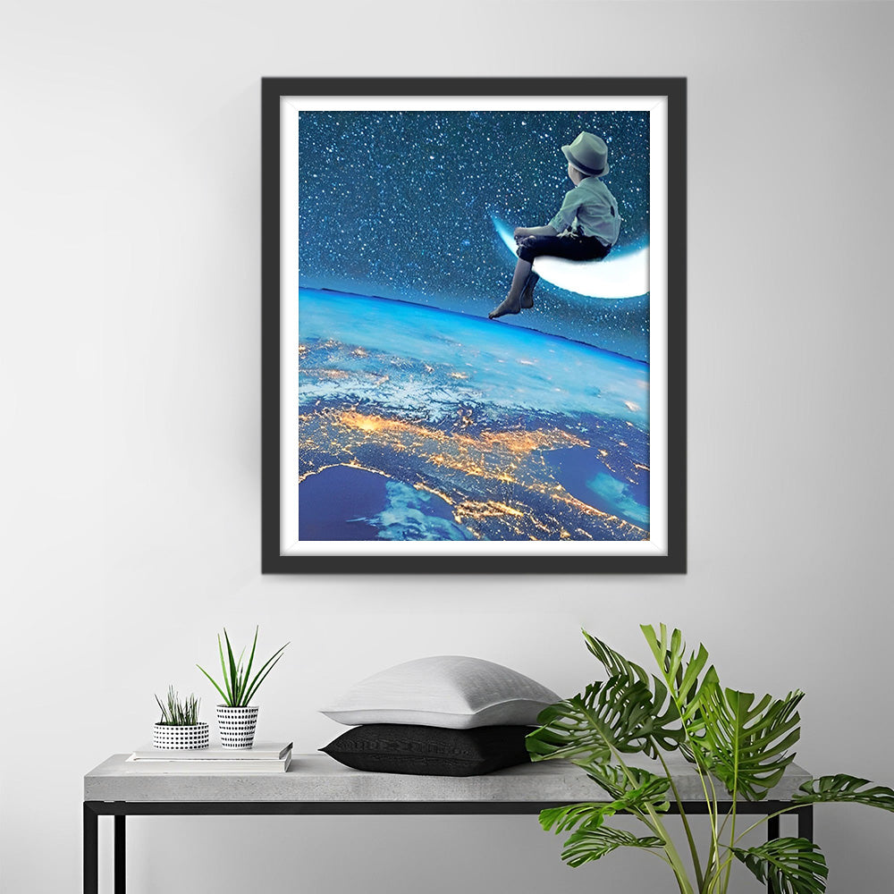 Kind, Mond und Weltraum Diamond Painting