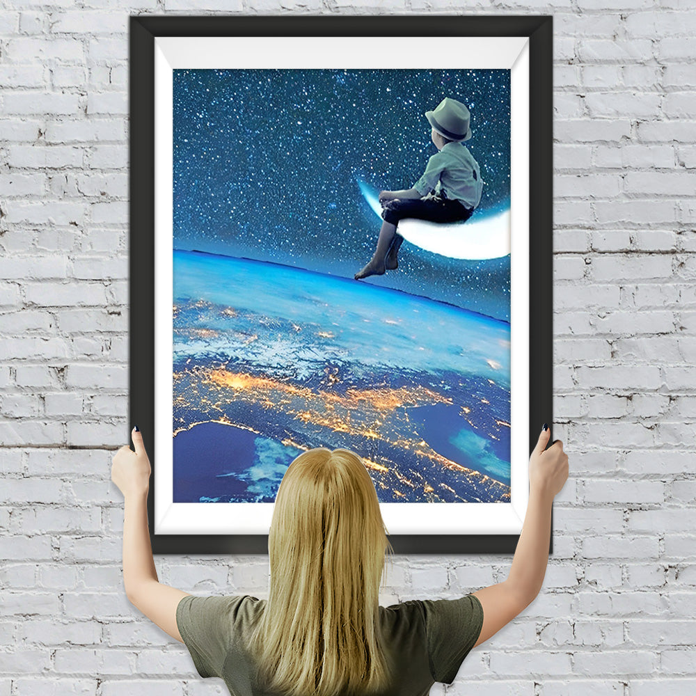 Kind, Mond und Weltraum Diamond Painting