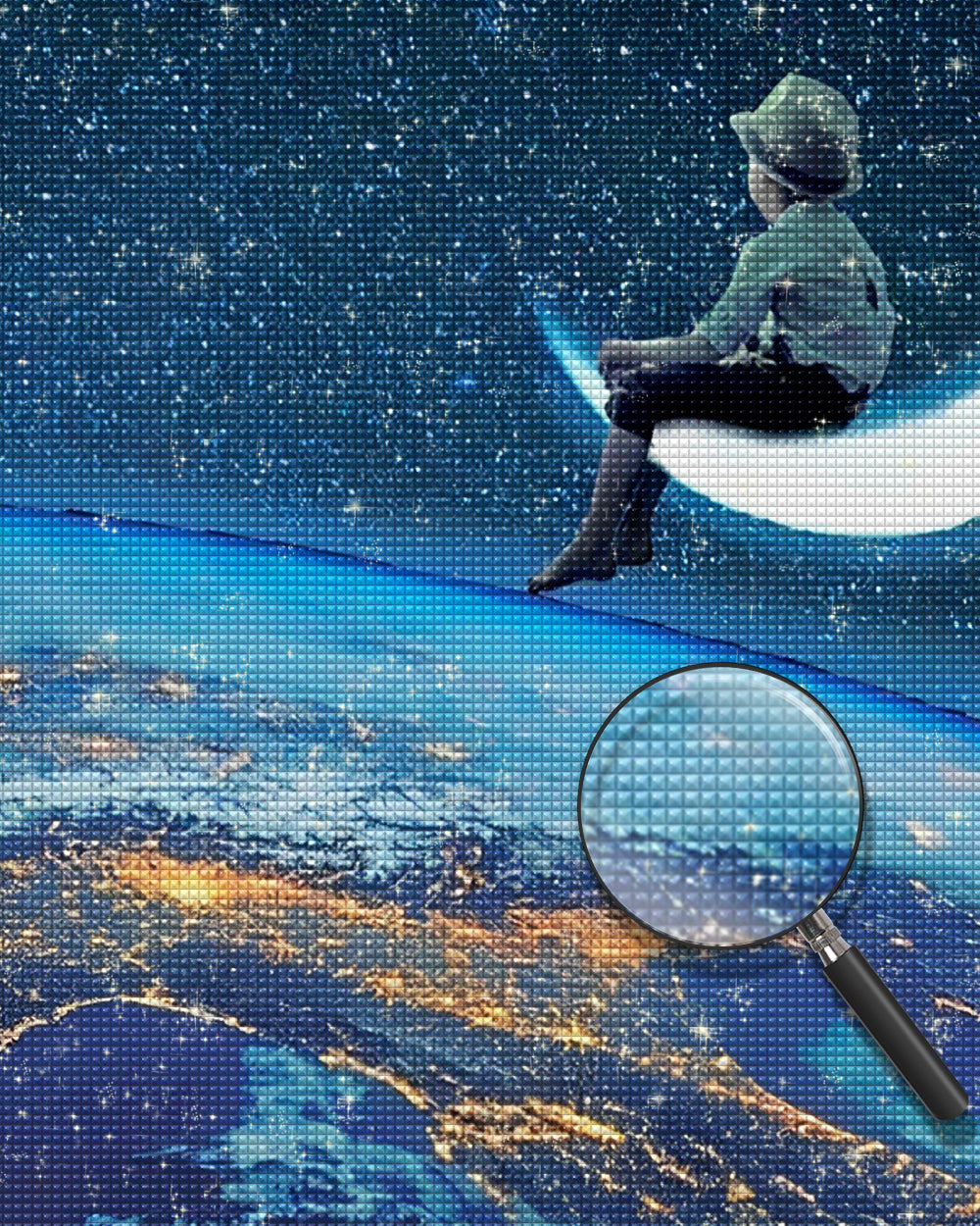 Kind, Mond und Weltraum Diamond Painting