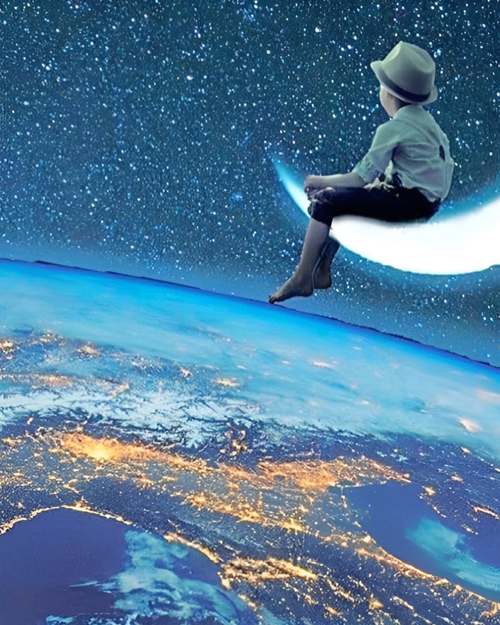 Kind, Mond und Weltraum Diamond Painting