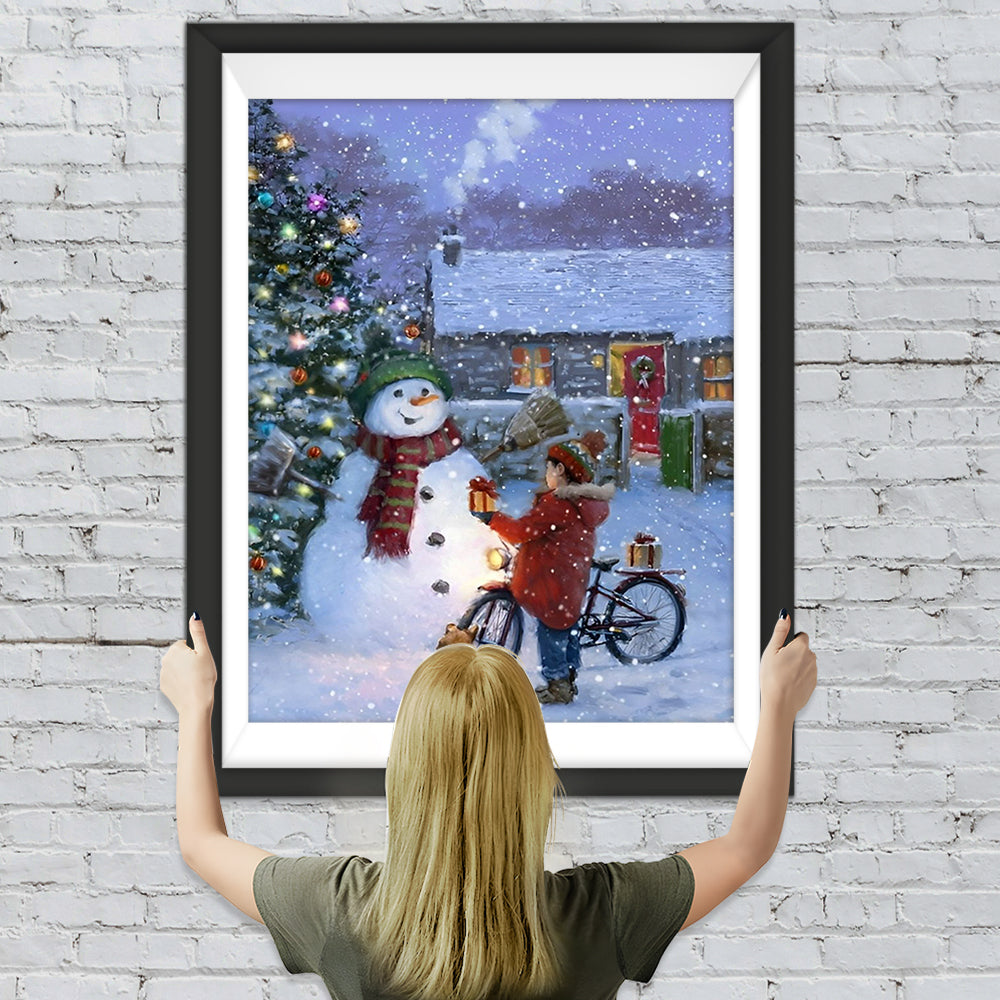 Kind Schneemann Weihnachtsbaum Diamond Painting