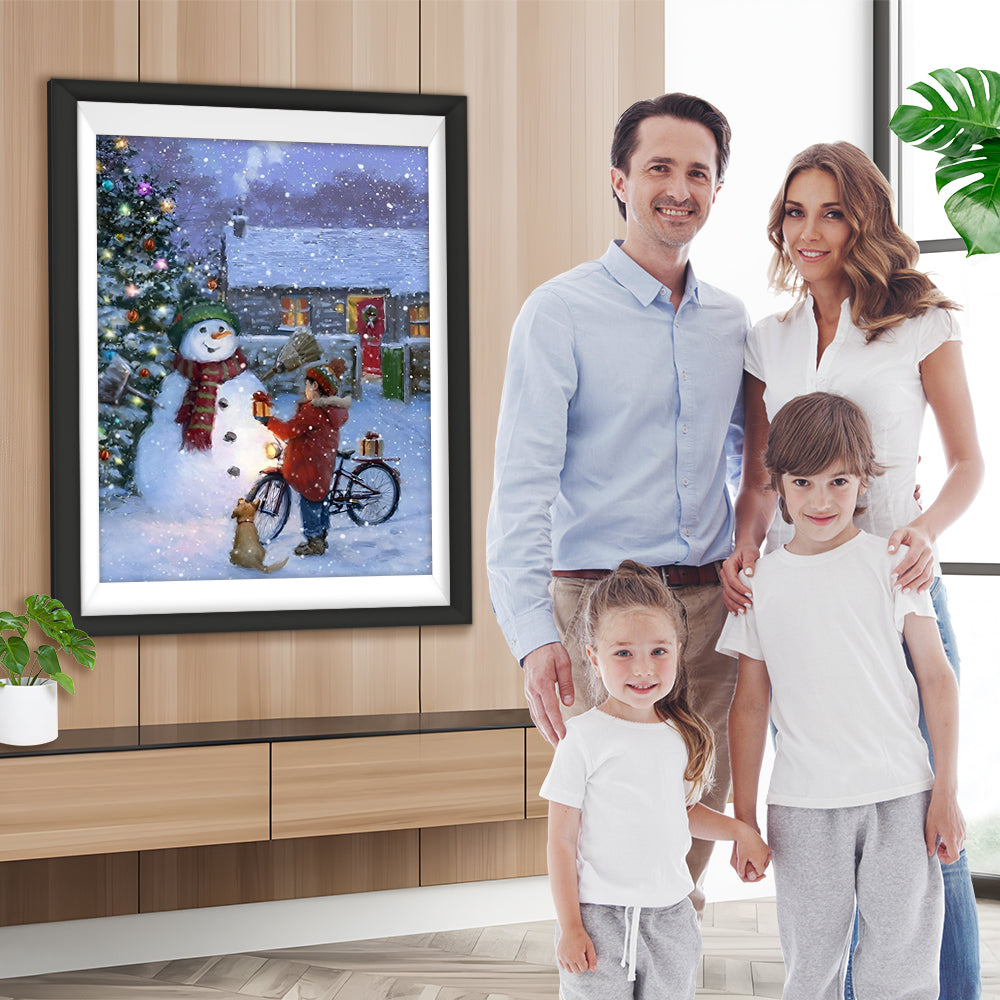Kind Schneemann Weihnachtsbaum Diamond Painting