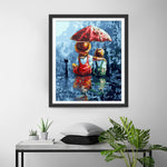 Kinder halten roten Regenschirm Diamond Painting