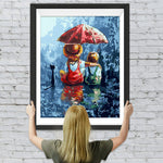 Kinder halten roten Regenschirm Diamond Painting