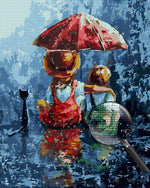 Kinder halten roten Regenschirm Diamond Painting