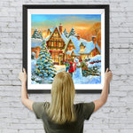 Kinder Schneemann Sonnenuntergang Diamond Painting