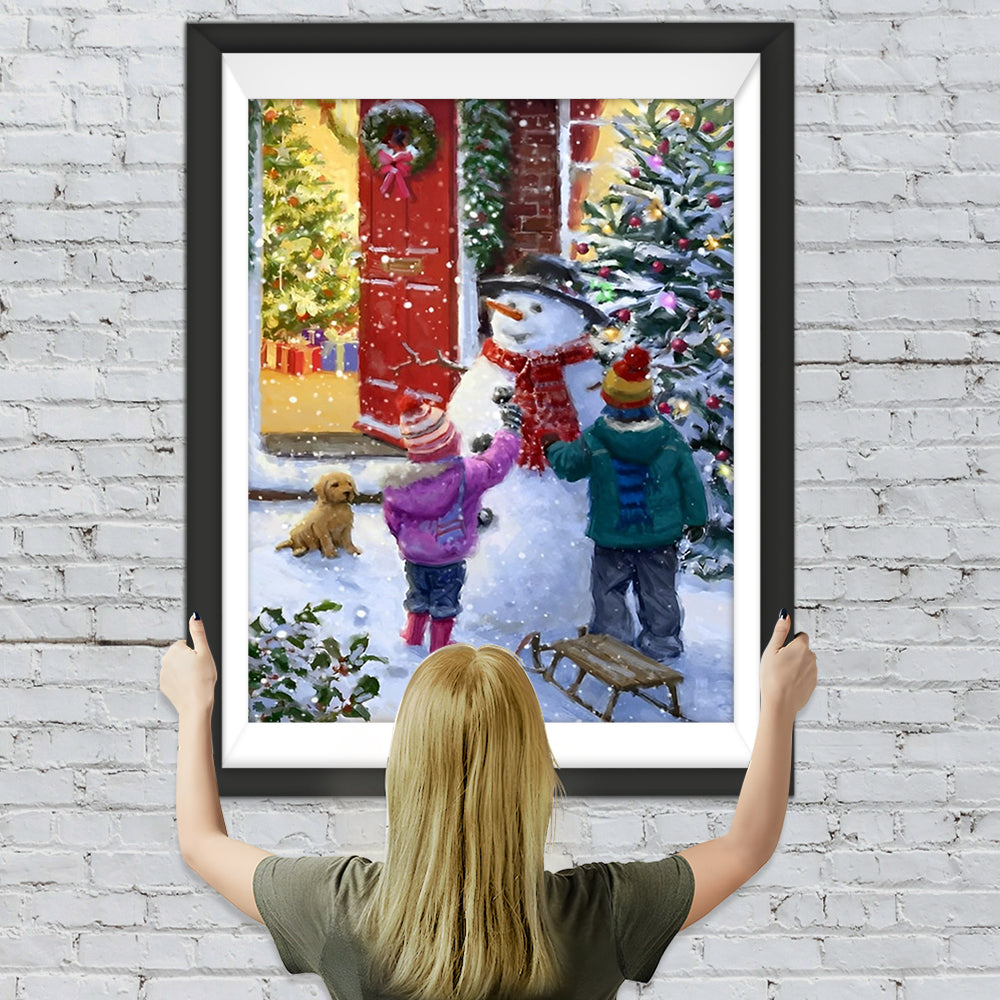 Kinder und Schneemann Diamond Painting