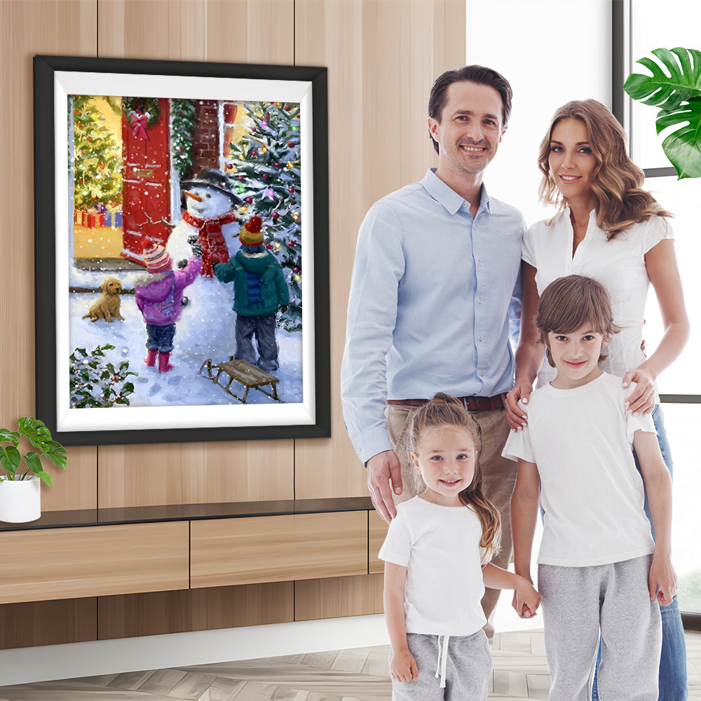 Kinder und Schneemann Diamond Painting