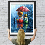 Kinder unter dem roten Regenschirm Diamond Painting