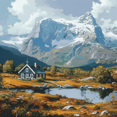 Kirche in den Bergen Diamond Painting