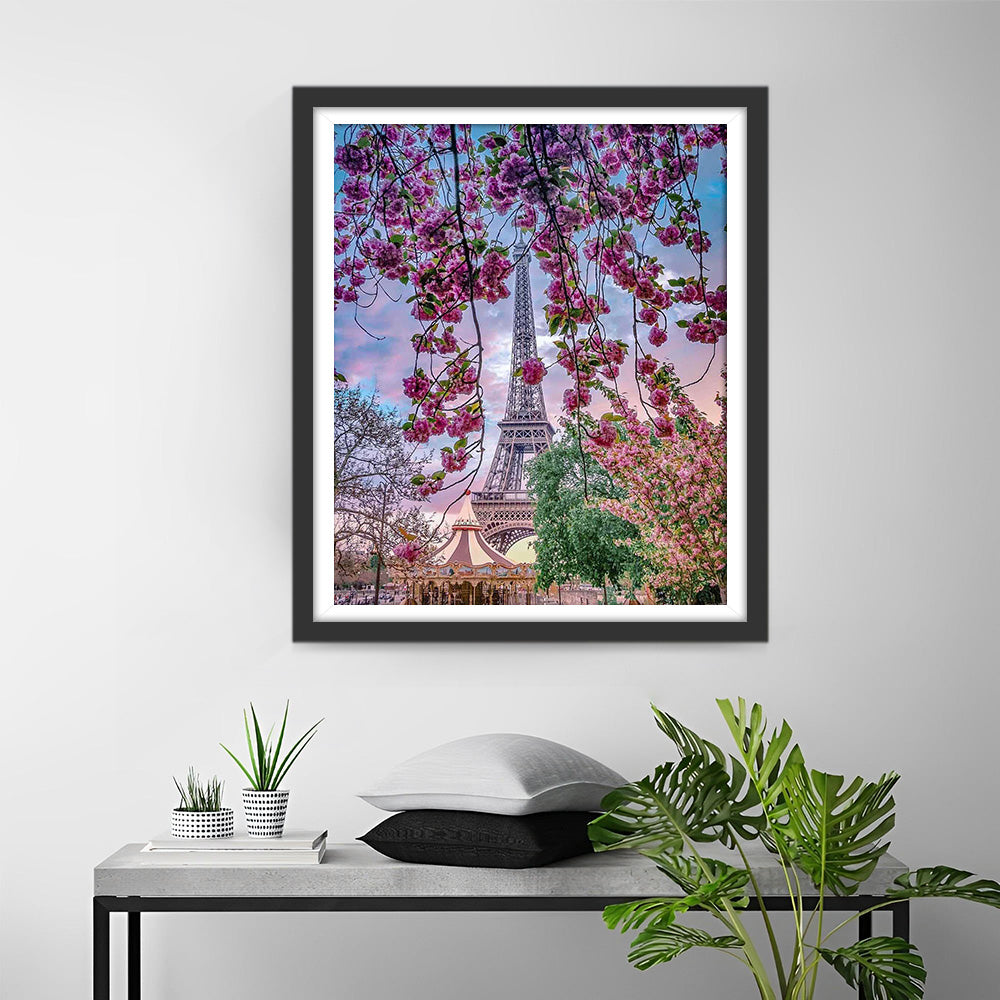 Kirschbäume und Eiffelturm Diamond Painting
