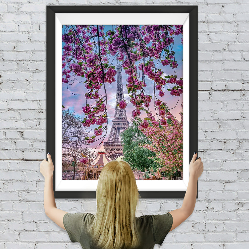 Kirschbäume und Eiffelturm Diamond Painting