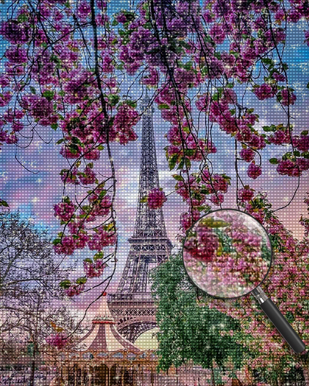 Kirschbäume und Eiffelturm Diamond Painting