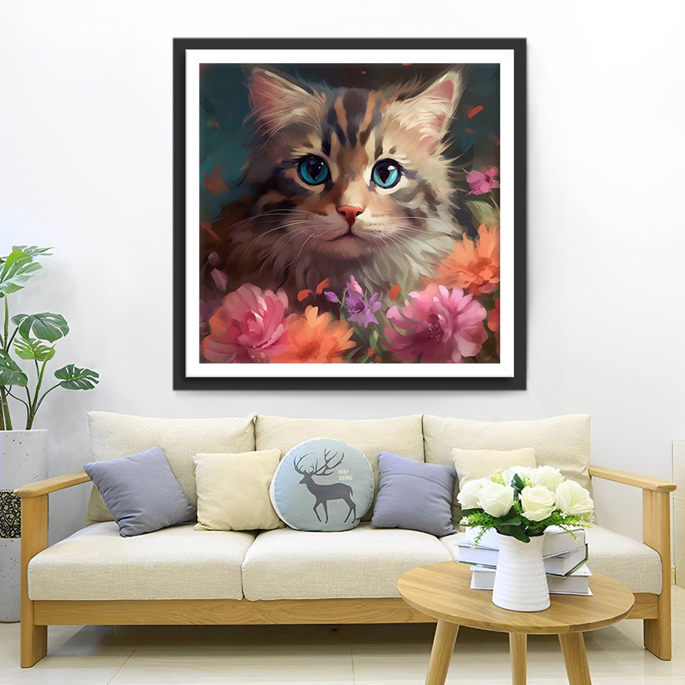 Kleine Katze und Blumen Diamond Painting