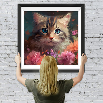 Kleine Katze und Blumen Diamond Painting