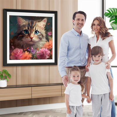 Kleine Katze und Blumen Diamond Painting