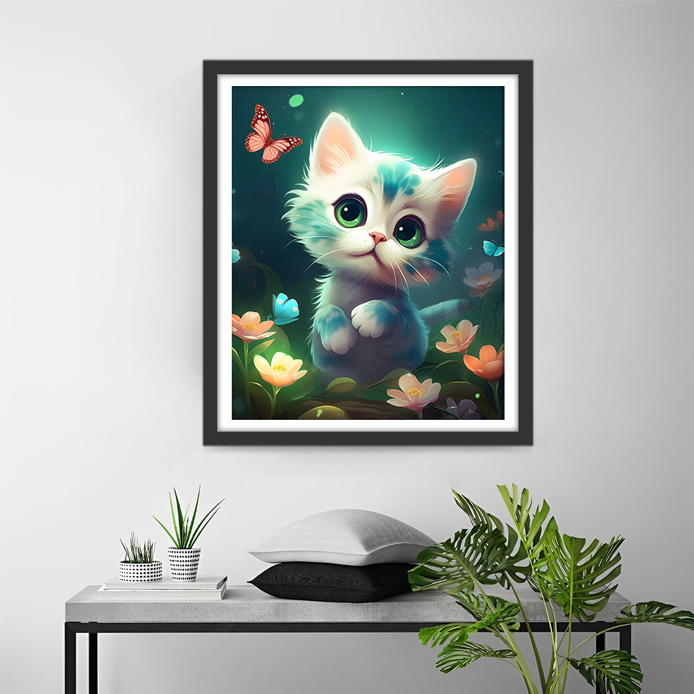 Kleine Katze und Blumen Diamond Painting