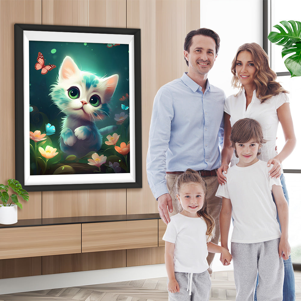 Kleine Katze und Blumen Diamond Painting