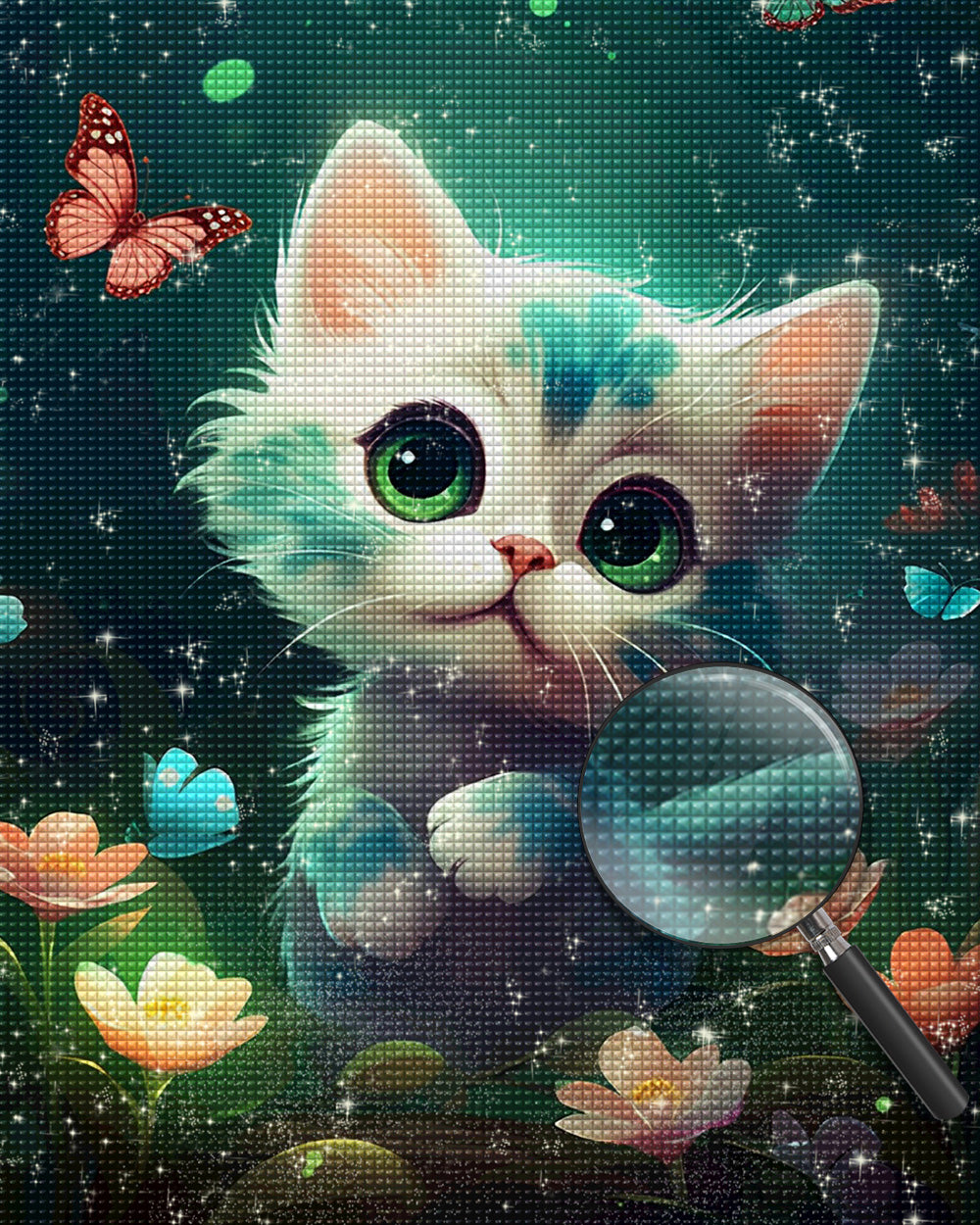 Kleine Katze und Blumen Diamond Painting