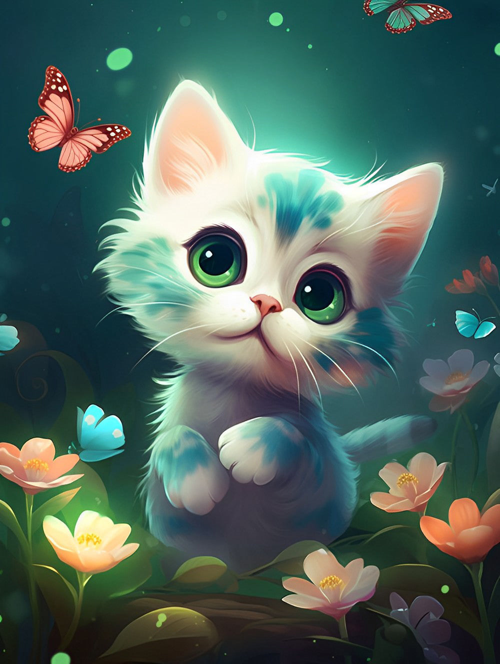 Kleine Katze und Blumen Diamond Painting