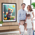 Kleine orangefarbene Katze jagt Schmetterlinge Diamond Painting