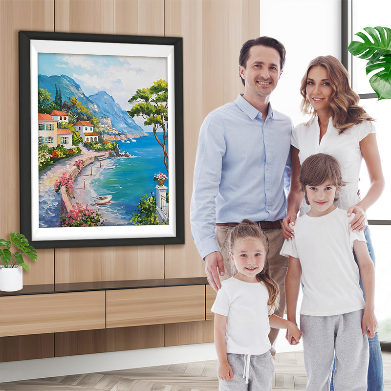 Kleine Stadt am Meer und Hochgebirge Diamond Painting