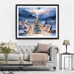 Kleine Stadt und riesiger Weihnachtsbaum im Schnee Diamond Painting