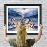 Kleine Stadt und riesiger Weihnachtsbaum im Schnee Diamond Painting