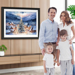 Kleine Stadt und riesiger Weihnachtsbaum im Schnee Diamond Painting