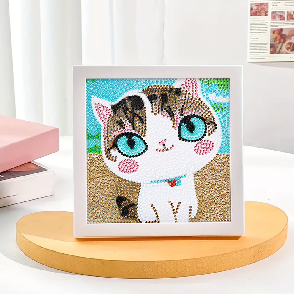 Kleine weiße Katze Mini-Kristallpünktchen Diamond Painting
