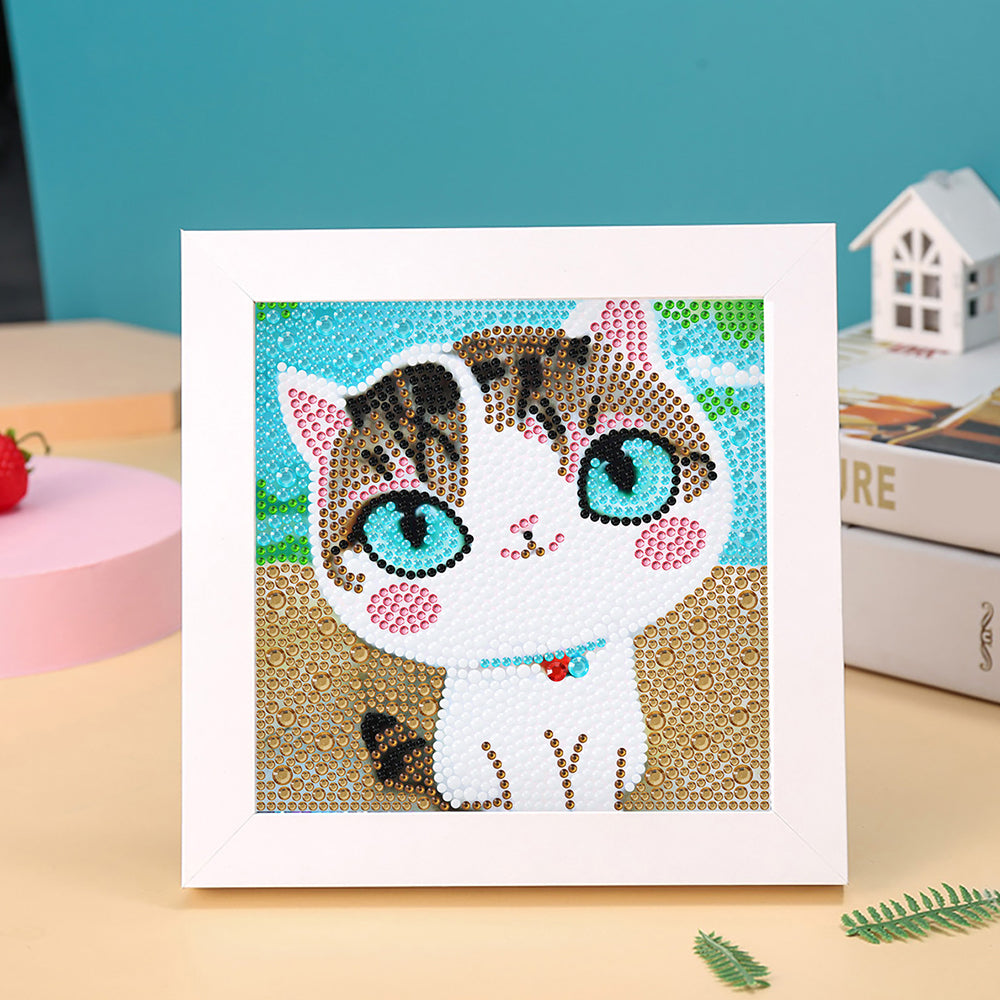 Kleine weiße Katze Mini-Kristallpünktchen Diamond Painting