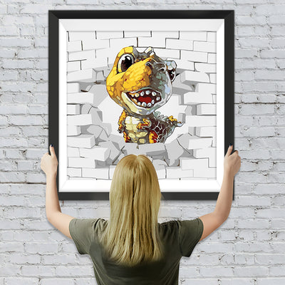 Kleiner Dinosaurier, der aus der Wand kommt Diamond Painting