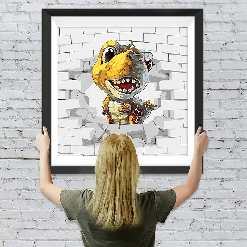Kleiner Dinosaurier, der aus der Wand kommt Diamond Painting