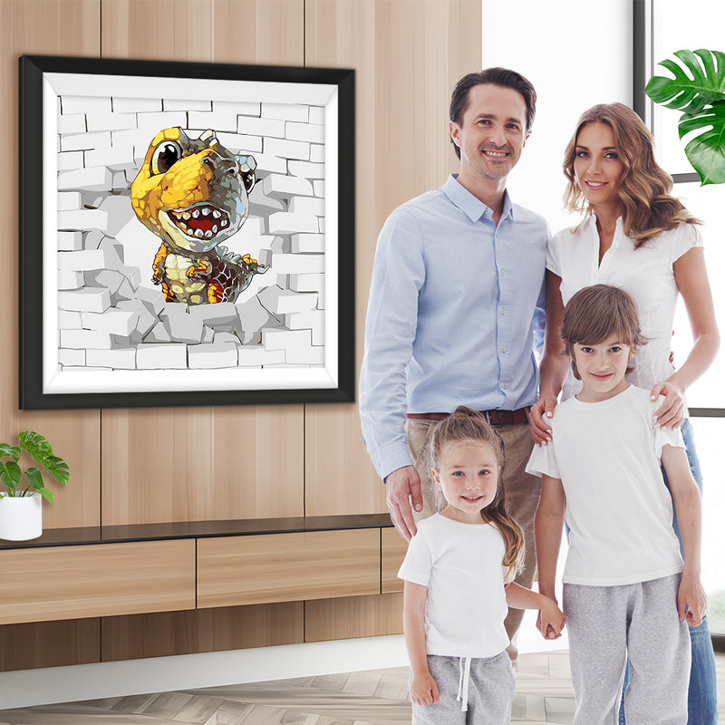 Kleiner Dinosaurier, der aus der Wand kommt Diamond Painting