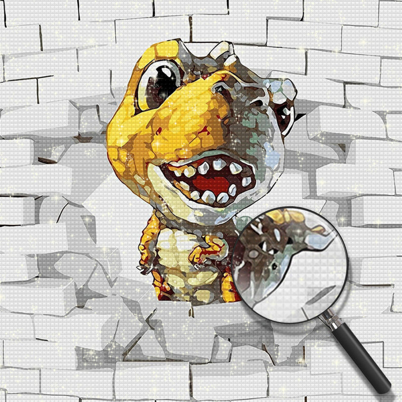 Kleiner Dinosaurier, der aus der Wand kommt Diamond Painting