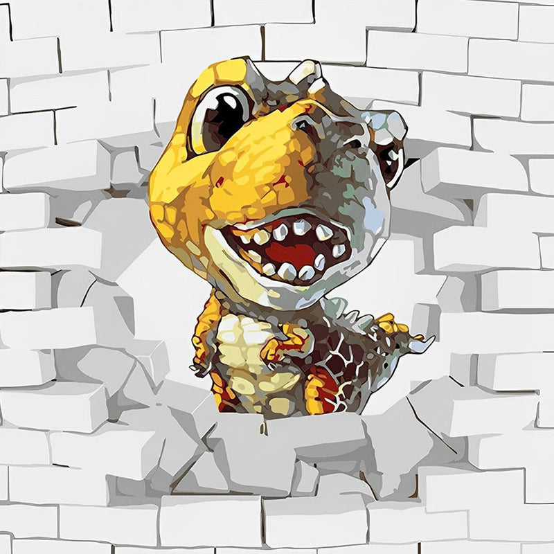 Kleiner Dinosaurier, der aus der Wand kommt Diamond Painting