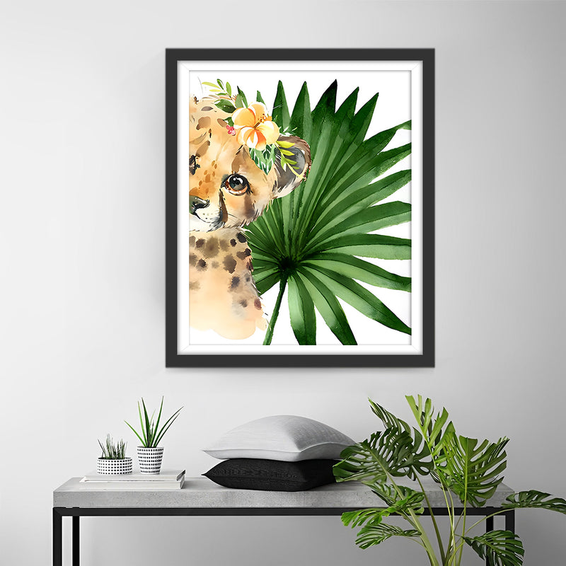 Kleiner Leopard und Grünes Blatt Diamond Painting