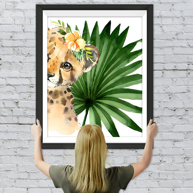 Kleiner Leopard und Grünes Blatt Diamond Painting