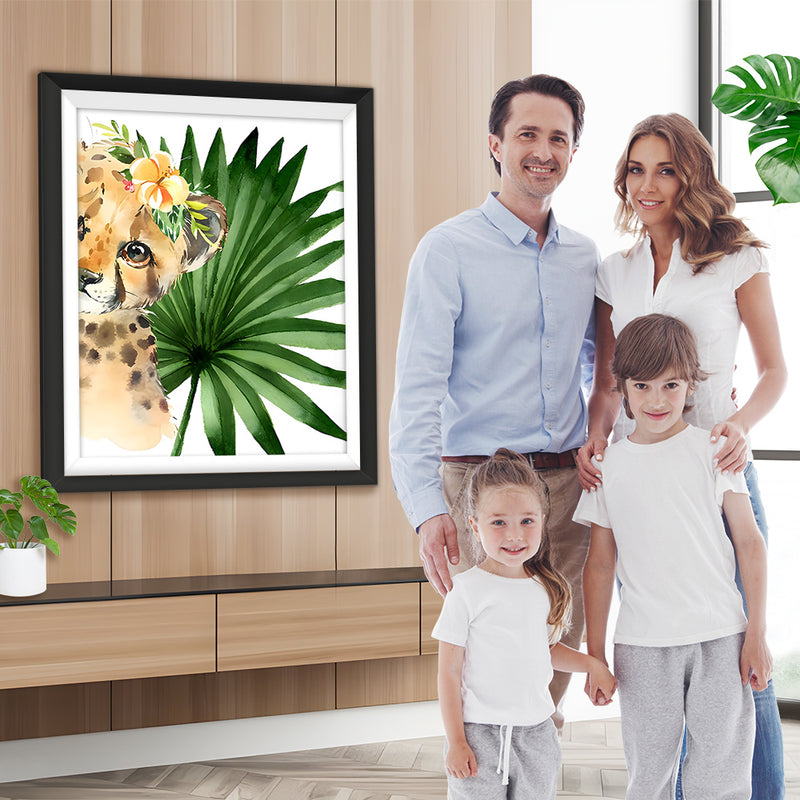 Kleiner Leopard und Grünes Blatt Diamond Painting