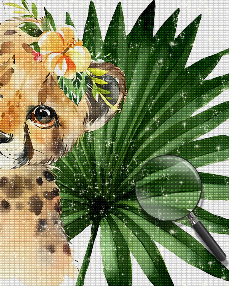 Kleiner Leopard und Grünes Blatt Diamond Painting