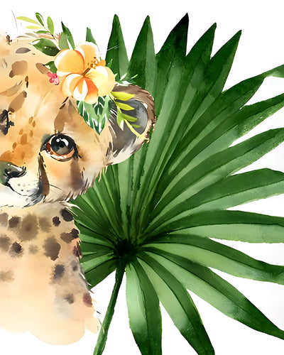 Kleiner Leopard und Grünes Blatt Diamond Painting