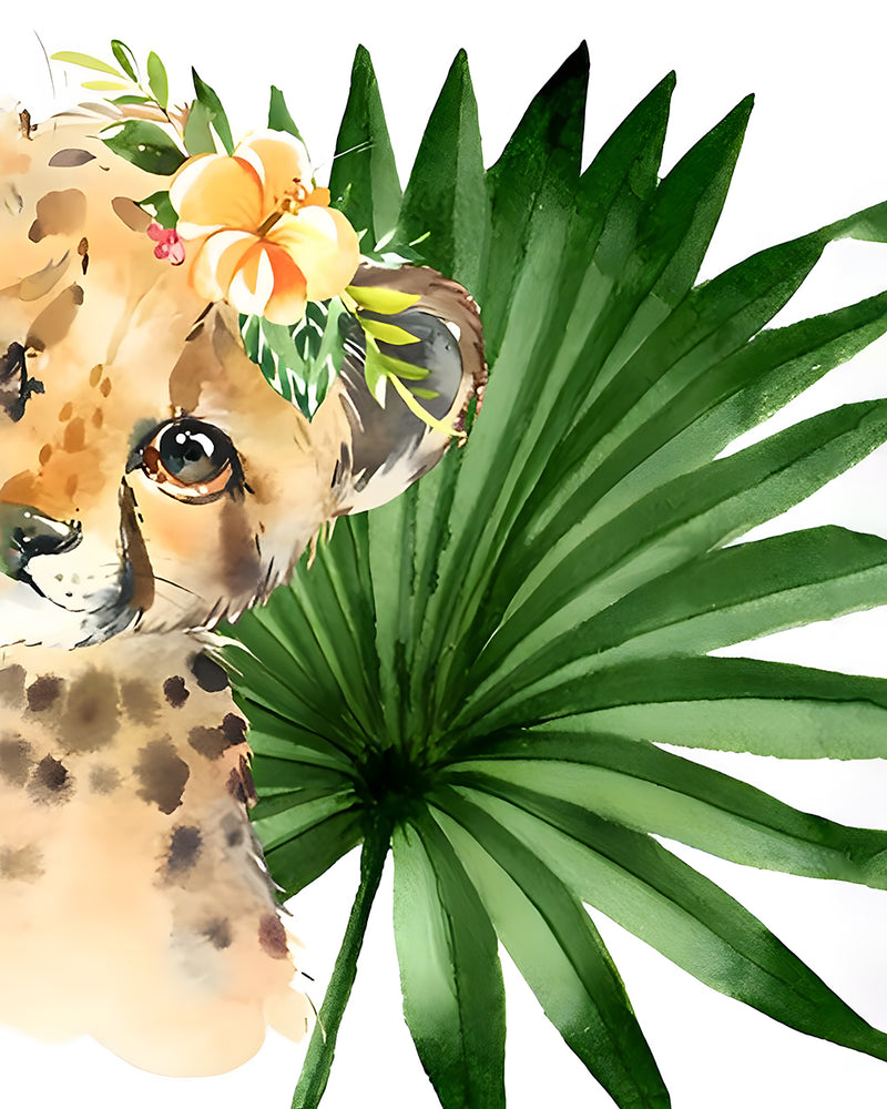 Kleiner Leopard und Grünes Blatt Diamond Painting