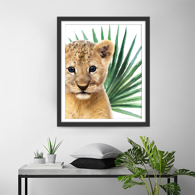 Kleiner Löwe und grünes Blatt Diamond Painting