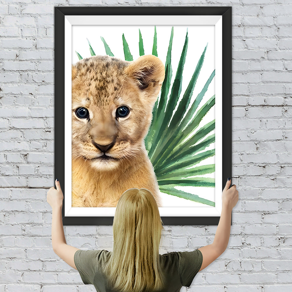 Kleiner Löwe und grünes Blatt Diamond Painting