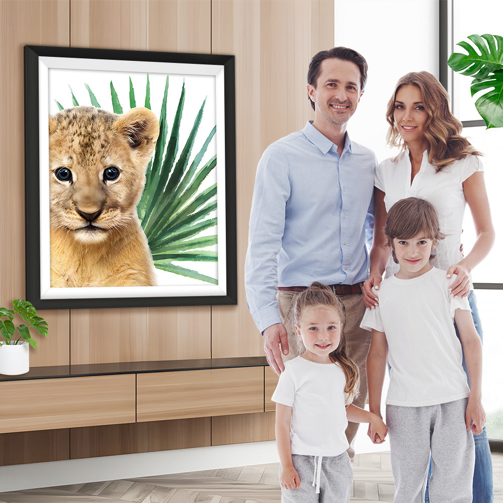 Kleiner Löwe und grünes Blatt Diamond Painting