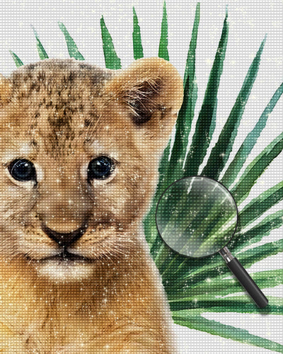 Kleiner Löwe und grünes Blatt Diamond Painting