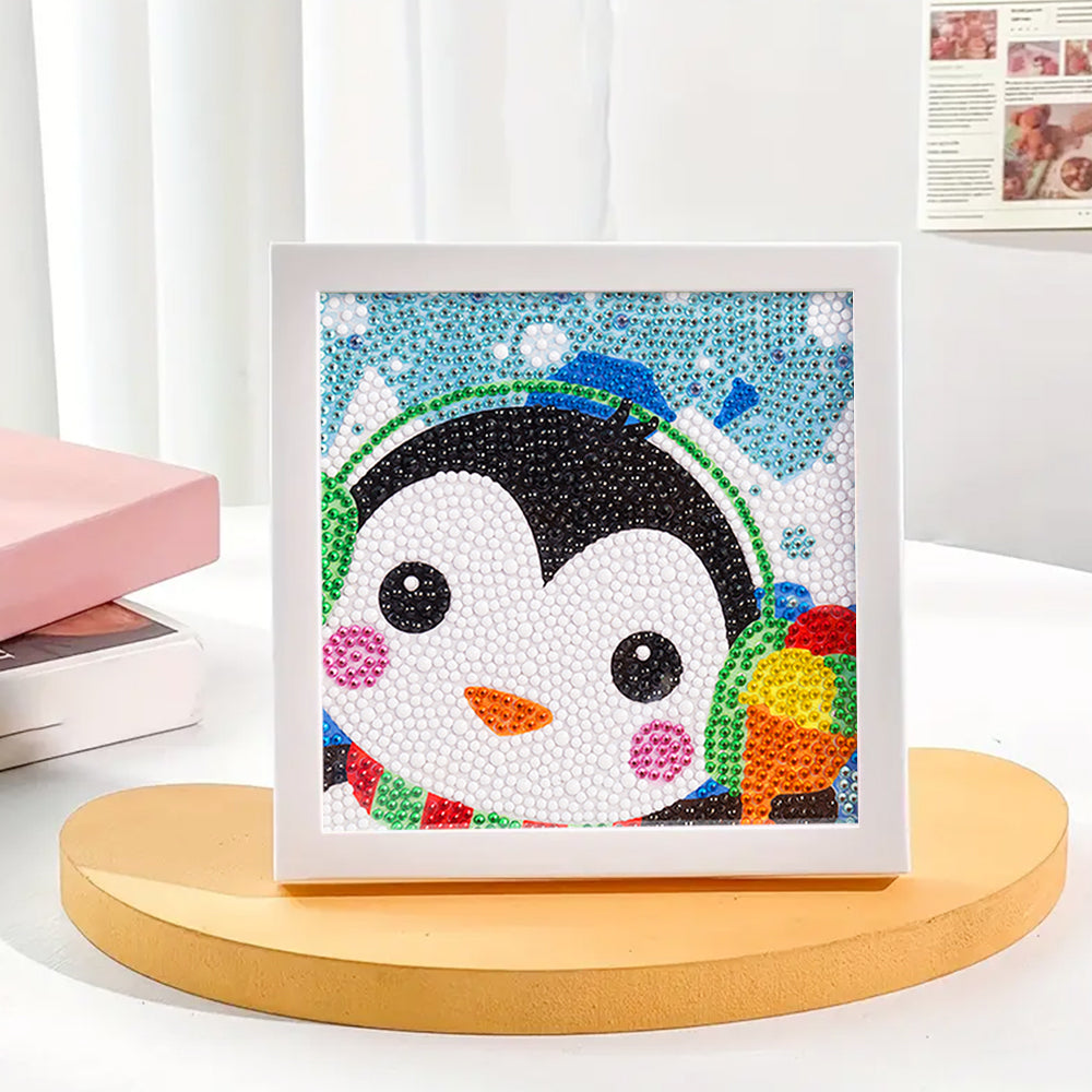 Kleiner Pinguin mit Kopfhörern Mini-Kristallpünktchen Diamond Painting