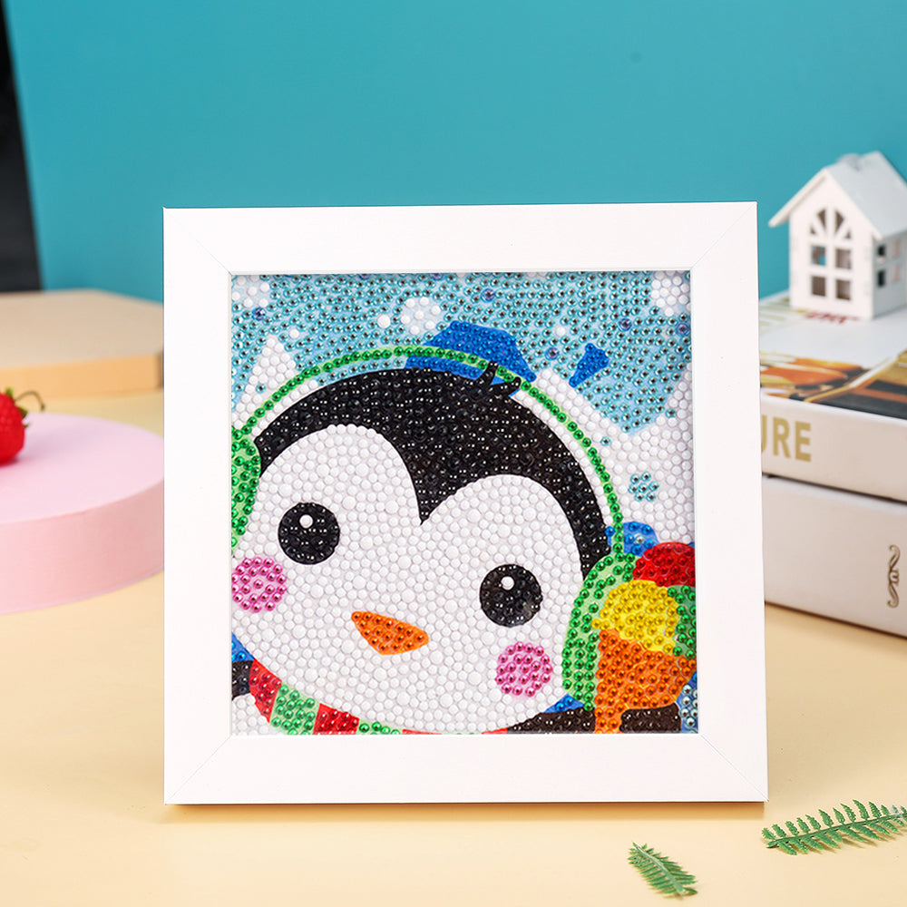 Kleiner Pinguin mit Kopfhörern Mini-Kristallpünktchen Diamond Painting
