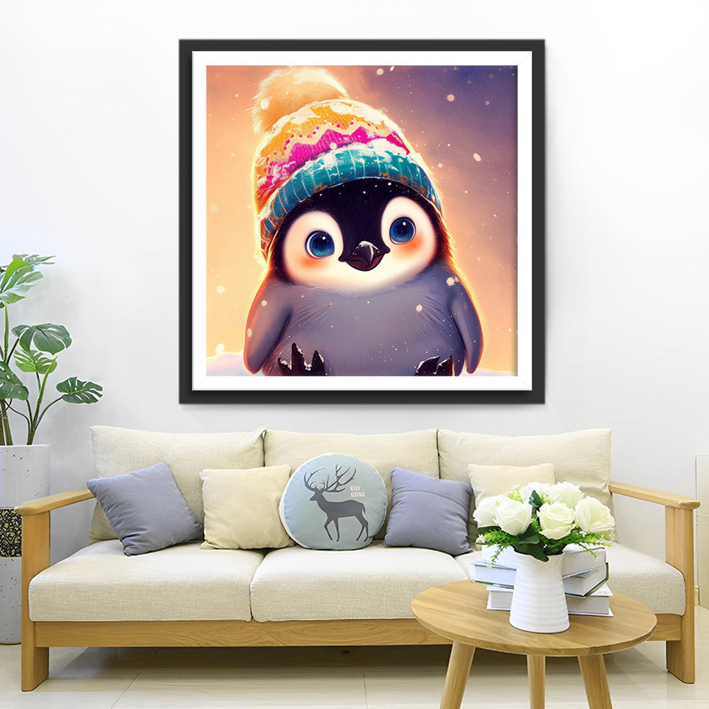 Kleiner Pinguin mit Wollmütze Diamond Painting