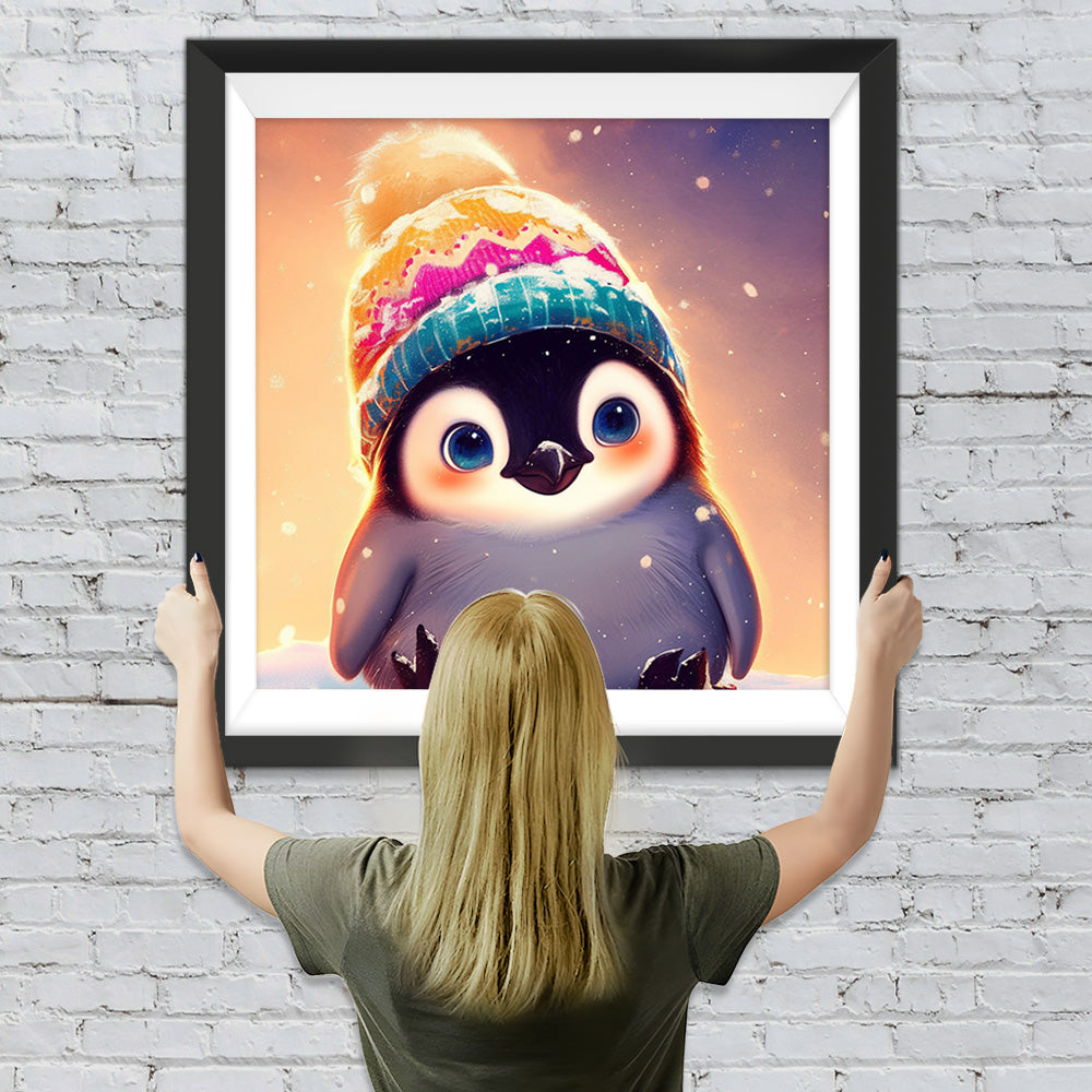 Kleiner Pinguin mit Wollmütze Diamond Painting